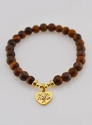 Armband aus Natursteinen – Tigerauge und Baum des Lebens