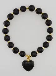 Naturstein Armband mit Herz – Obsidian