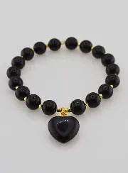 Naturstein Armband mit Herz – Obsidian