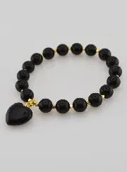 Naturstein Armband mit Herz – Obsidian