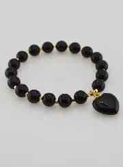 Naturstein Armband mit Herz – Obsidian