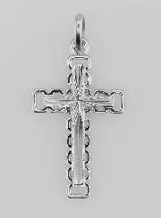 Anhänger mit Durchbrochenem Kreuz mit Muster - Silber