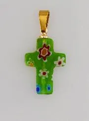 Handgefertigter Glas-Kreuz-Anhänger – Grün
