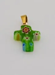 Handgefertigter Glas-Kreuz-Anhänger – Grün