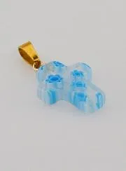 Handgefertigter Glas Kreuz Anhänger – Weiß und Blau