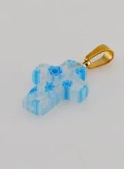 Handgefertigter Glas Kreuz Anhänger – Weiß und Blau