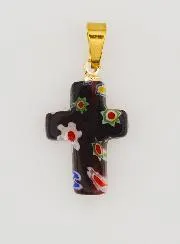 Handgefertigter Glas-Kreuz-Anhänger – Schwarz