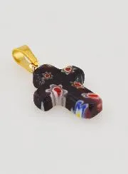 Handgefertigter Glas-Kreuz-Anhänger – Schwarz