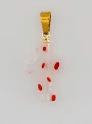 Handgefertigter Glas Kreuz Anhänger – Rote Blumen
