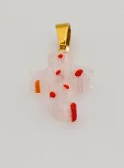 Handgefertigter Glas Kreuz Anhänger – Rote Blumen