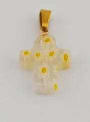 Handgefertigter Glas-Kreuz-Anhänger – Gelbe Blumen