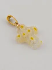 Handgefertigter Glas-Kreuz-Anhänger – Gelbe Blumen