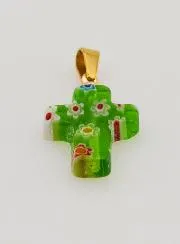 Handgefertigter Glas Kreuz Anhänger – Grün