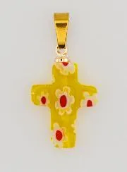 Handgefertigter Glas Kreuz Anhänger – Gelb