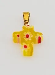 Handgefertigter Glas Kreuz Anhänger – Gelb