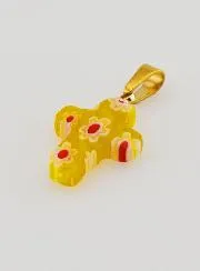 Handgefertigter Glas Kreuz Anhänger – Gelb
