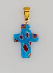 Handgefertigter Glas-Kreuz-Anhänger – Türkis Blau