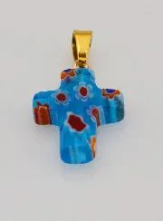 Handgefertigter Glas-Kreuz-Anhänger – Türkis Blau