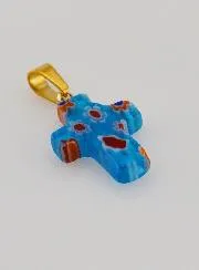Handgefertigter Glas-Kreuz-Anhänger – Türkis Blau