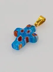 Handgefertigter Glas-Kreuz-Anhänger – Türkis Blau