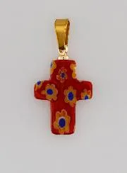 Handgefertigter Glas-Kreuz-Anhänger – Rot