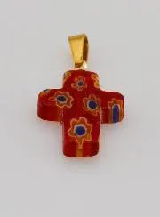 Handgefertigter Glas-Kreuz-Anhänger – Rot