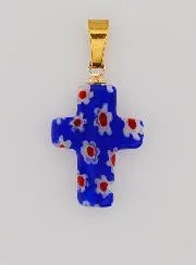 Handgefertigter Glas-Kreuz-Anhänger – Blau