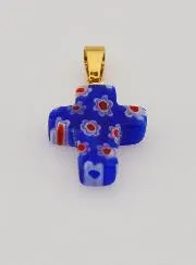 Handgefertigter Glas-Kreuz-Anhänger – Blau