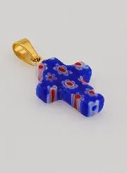 Handgefertigter Glas-Kreuz-Anhänger – Blau