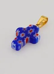 Handgefertigter Glas-Kreuz-Anhänger – Blau