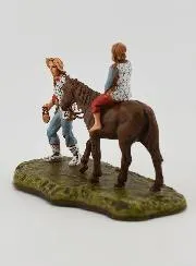 Krippenfigur Bergbewohner und Kind auf einem Pferd – Höhe 6 cm