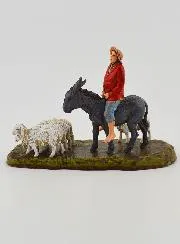 Krippenfigur Hirte auf einem Esel und& Schafe – 6cm