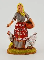 Krippenfigur Bäuerin und ihre Hühner – 6cm