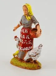 Krippenfigur Bäuerin und ihre Hühner – 6cm