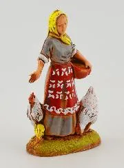 Krippenfigur Bäuerin und ihre Hühner – 6cm