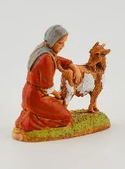 Krippenfigur Bäuerin die ihre Ziege Melkt – 6cm