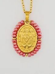 Wunderbare Medaille + Kette – Perlen in Perlmutt-Rosa