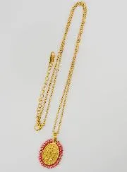 Wunderbare Medaille + Kette – Perlen in Perlmutt-Rosa