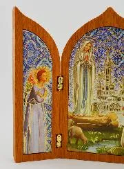 Ikone Triptychon von Lourdes aus Holz