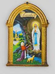 Zehnerrosenkranz Holz und Ikone Souvenir von Lourdes