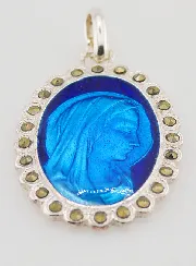 Medaille Jungfrau Maria echt Sterling Silber und Blau Emaille - 30mm