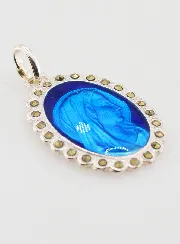 Medaille Jungfrau Maria echt Sterling Silber und Blau Emaille - 30mm