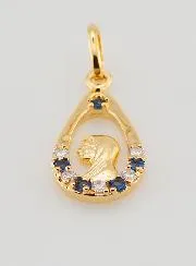 Maria Anhänger Tropfen - Strass Diamant Saphir Goldplattiert