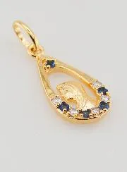 Maria Anhänger Tropfen - Strass Diamant Saphir Goldplattiert