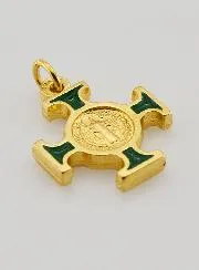 Anhänger Benediktuskreuz goldfarben - Grün - 2cm