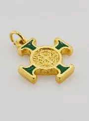 Anhänger Benediktuskreuz goldfarben - Grün - 2cm