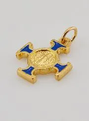 Anhänger Benediktuskreuz goldfarben - Blau - 2cm