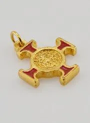 Anhänger Benediktuskreuz goldfarben - Rot - 2cm