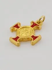 Anhänger Benediktuskreuz goldfarben - Rot - 2cm