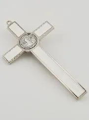 Benediktuskreuz Kruzifix - Metall Weiss